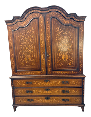 Antique Dutch Marquetry Walnut Linen Press, 1780