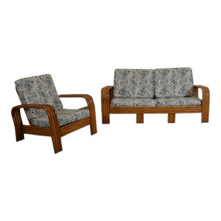 2 Piece Mid-Century Bamboo Loveseat & Lounge Chair For Sale