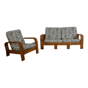 2 Piece Mid-Century Bamboo Loveseat & Lounge Chair