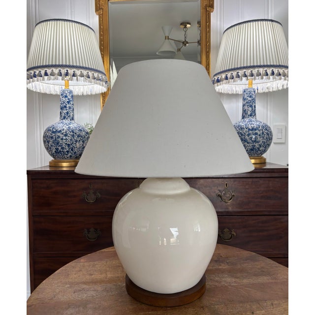 Lauren Ralph Lauren Contemporary Off White Crackle-Glaze Ginger Jar Lamp With Rigid Fabric Shade For Sale - Image 6 of 6