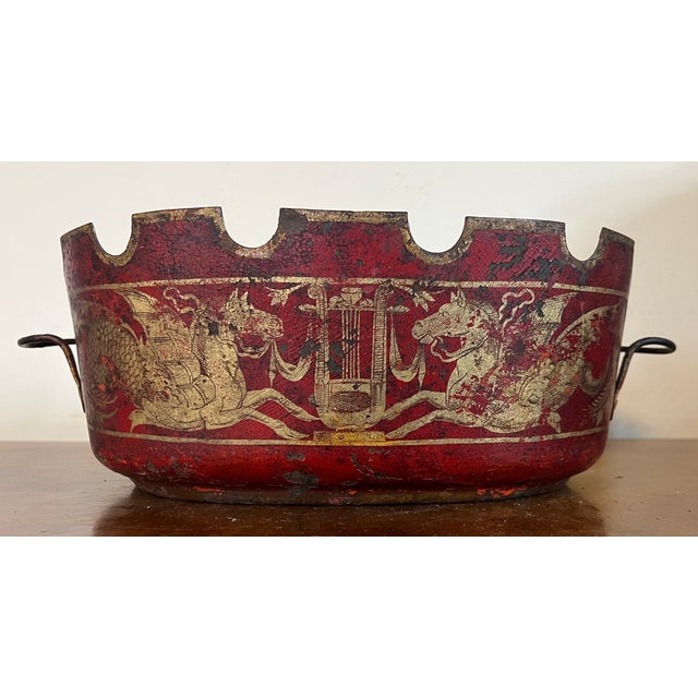 Pair antique early 19th century French Empire neoclassical tole monteiths or cachepot jardinieres circa 1820. Oval shape...