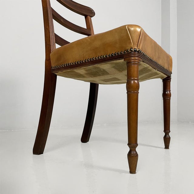 Vintage Italian Chairs in Wood and Brown Leather, 1930s, Set of 4 For Sale - Image 16 of 18