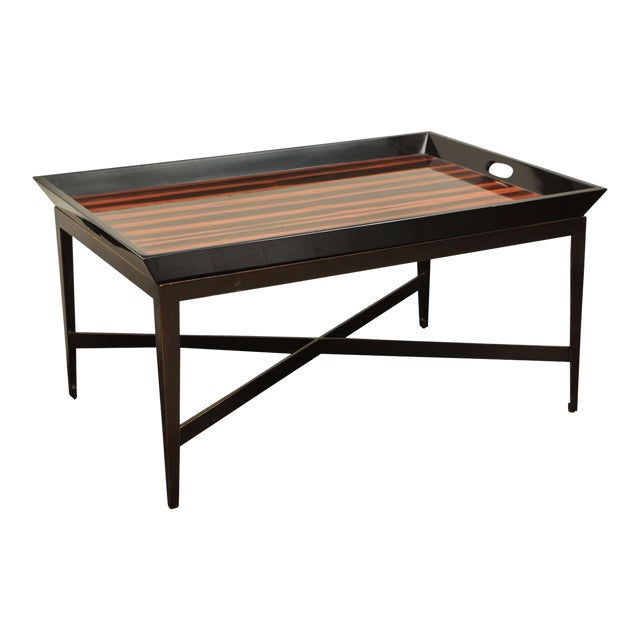 Macassar Ebony Tray Table From Usa Late 20th Century With Wrought Iron Base and Tray Top For Sale