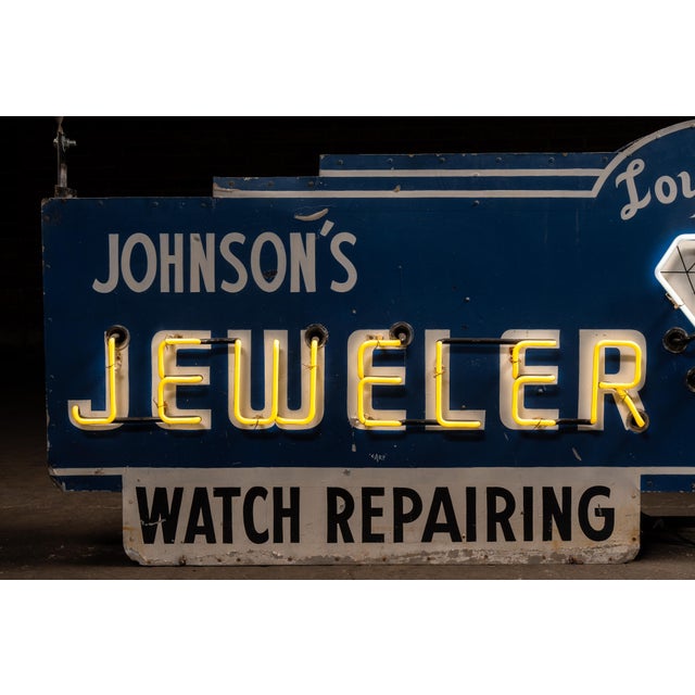 Vintage "Johnson's Jeweler-Watch Repairing" Double-Sided Neon Sign For Sale - Image 9 of 17