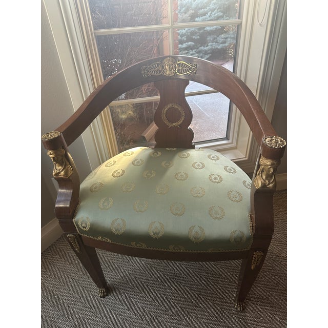 French Pair of Empire Style Mahogany Armchairs Early 19th Century For Sale - Image 3 of 9