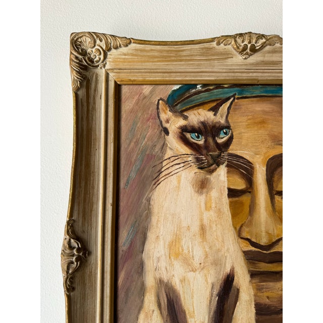 1960's Edna Myers Cat and Buddha Oil Painting, Framed Chairish