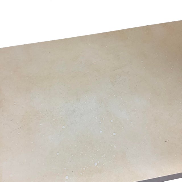 Vintage Modern Parchment-Style Console Table With Glass Top and Brass Accents For Sale In Philadelphia - Image 6 of 18