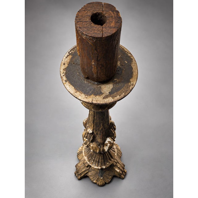 Rare 17th Century Italian Baroque Giltwood Candlesticks For Sale - Image 4 of 11