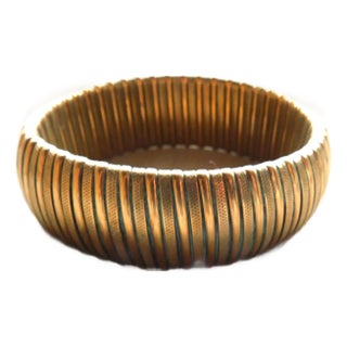 Vintage Gold Ribbed Bangle Cuff Bracelet For Sale