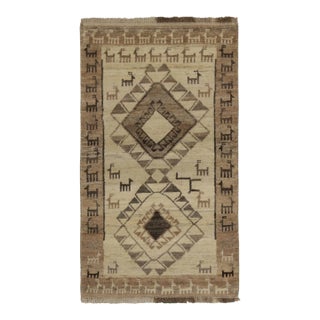 1950s Vintage Gabbeh Tribal Runner in Gray, Beige, Brown Tribal Pictorial Patterns For Sale