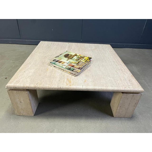 Vintage Square Travertine Coffee Table, Italy, 1970s For Sale - Image 9 of 11