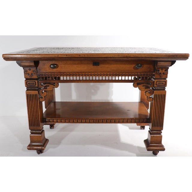 Cowboy Oak Library Table Desk For Sale - Image 4 of 13