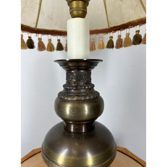 Metal Vintage Brass Table Lamp with Shade For Sale - Image 7 of 11