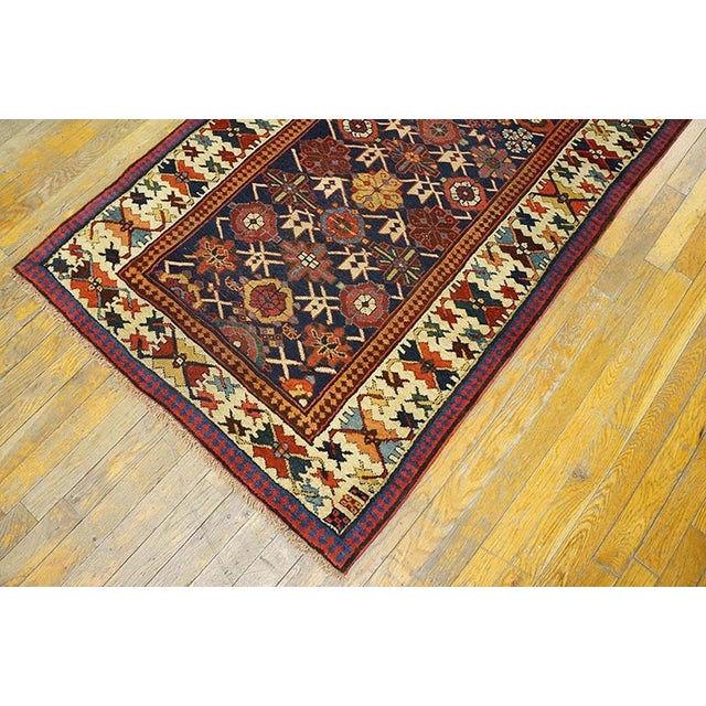1880s Blue Navy Geometric Tribal Antique Nw Persian Rug 3'4" X 14'2" Knotted Wool Carpet For Sale In New York - Image 6 of 6