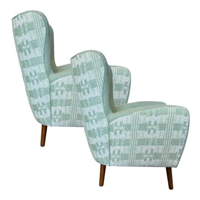 1900 - 1909 Pair of Mid-Century Modern Lounge Chairs Newly Upholstered in Designer Fabrics For Sale - Image 5 of 7