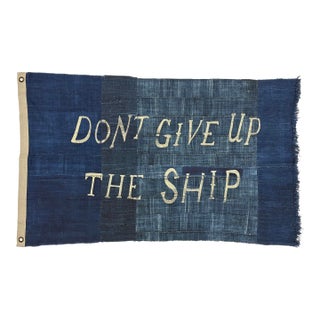 Large Patchwork Indigo Flag, Don't Give Up the Ship, Unique For Sale