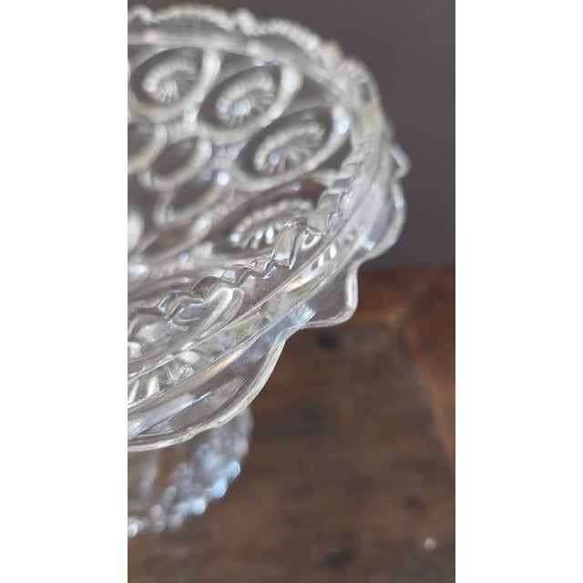 Vintage Daisy & Button Clear Pressed-Glass Pedestal Compote For Sale - Image 11 of 15