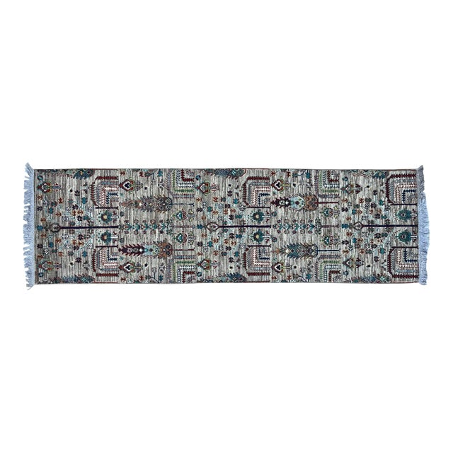 Hand-Knotted Tree of Life Willow Runner on Wool Ground, 2'10" X 9'7" For Sale