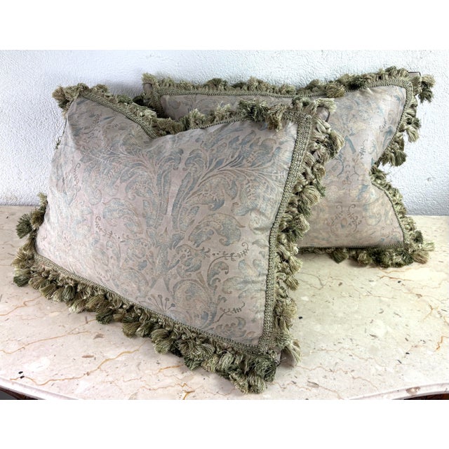 Vintage Handcrafted Tasseled Italian Fortuny Pillows/a Pair For Sale - Image 10 of 10