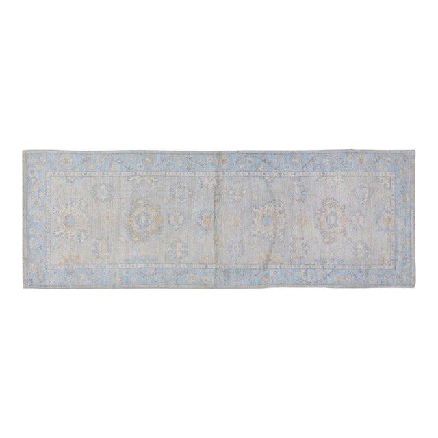 New Pakistani Oushak Hand Knotted Wool Rug, 3'1x8'8 For Sale