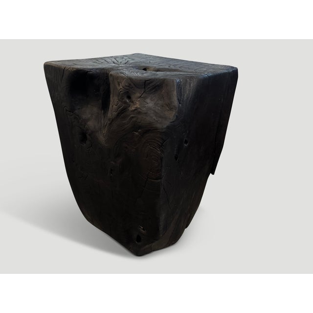 Andrianna Shamaris Charred Teak Wood Side Table For Sale - Image 4 of 5