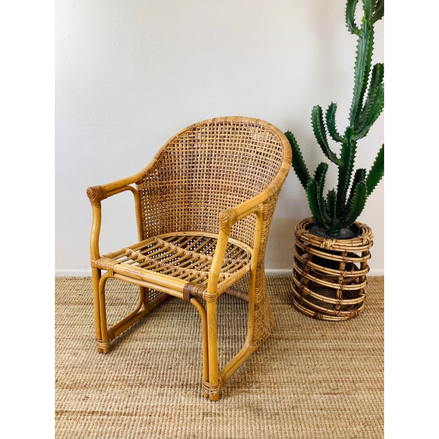 Boho Chic Vintage 1960s Rattan Woven Back Desk Chair For Sale - Image 3 of 11