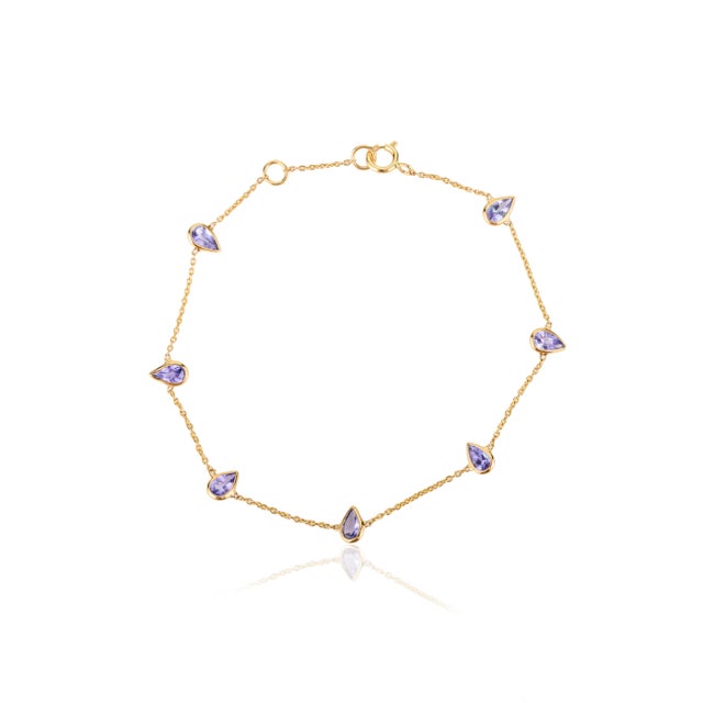Not Yet Made - Made To Order Pear Cut Tanzanite Gemstone Chain Bracelet in 18k Yellow Gold For Sale - Image 5 of 8