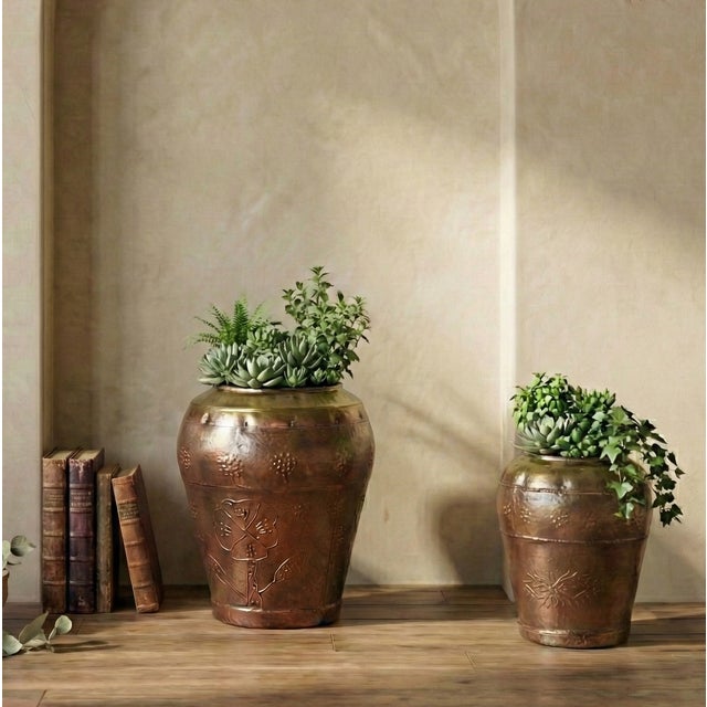 Dimensions: L- 9" W x 9" D x 11" H M- 7" W x 7" W x 8.5" H Vintage iron pots have been hand painted to give a new life....