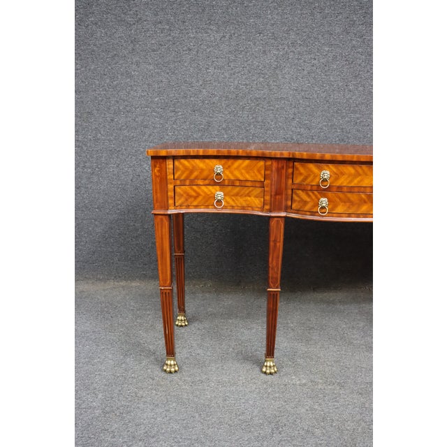 Late 20th Century Maitland-Smith Mahogany Inlaid Console Table With Six Drawers and Brass Paw Feet For Sale - Image 5 of 15