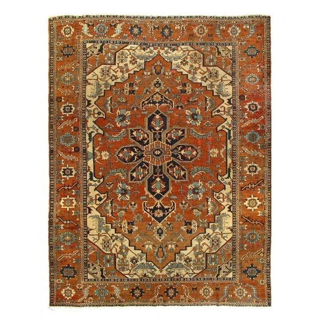 Mid 18th Century Rust Hand Knotted Persian Antique Serapi For Sale - Image 13 of 13