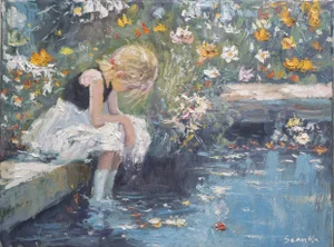 Sean Wu Original Oil Painting of the Girl by the Pond