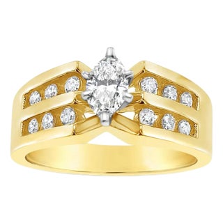 Marquise Diamond Center with Two-Rows of Diamond Accents, Size 4 For Sale