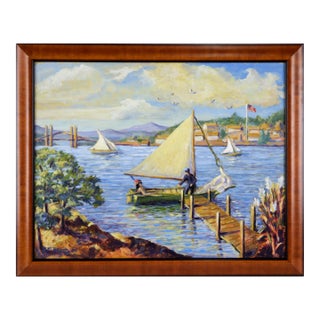 "Setting Off" - Nautical Scene in Oil on Masonite by Richard M Bacon For Sale