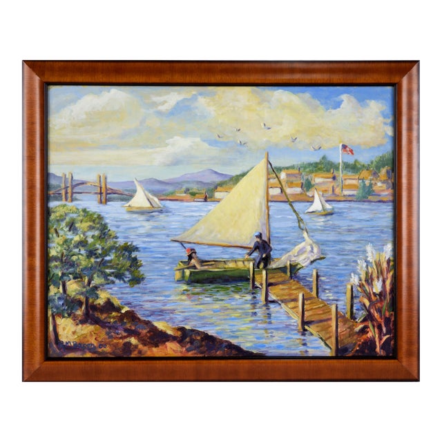 "Setting Off" - Nautical Scene in Oil on Masonite by Richard M Bacon For Sale