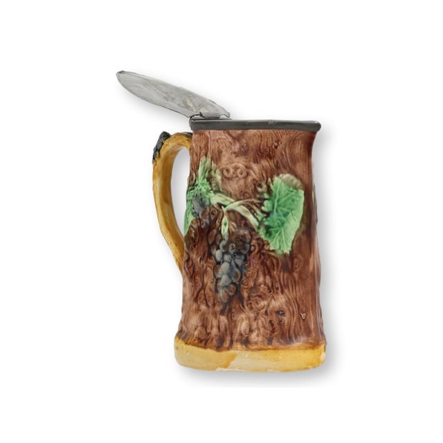 Late 19th Century Antique Majolica Syrup Pitcher With Pewter Lid For Sale - Image 5 of 6