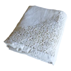 Antique White Linen Openwork Luncheon Tablecloth