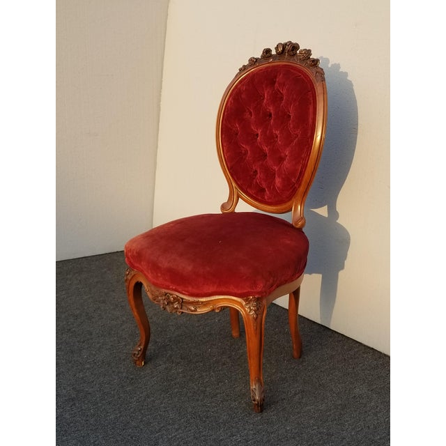 Vintage French Provincial Victorian Red Tufted Velvet Accent Chair