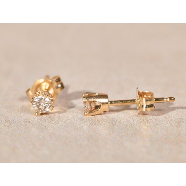The Sherkstons: Ladies 14K Yellow Gold 0.16CTW Diamond Stud Earrings, 2 Pieces For Sale - Image 4 of 6