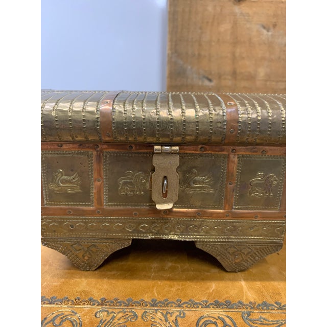 Wood Vintage Hammered & Tooled Brass Casket With Copper Accents For Sale - Image 7 of 7