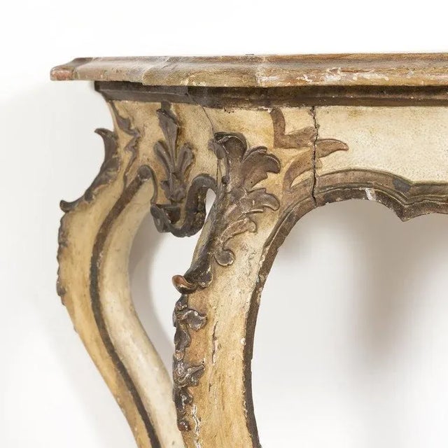19th Century Italian Rococo Style Painted and Parcel Gilt Console Table For Sale In Birmingham - Image 6 of 13