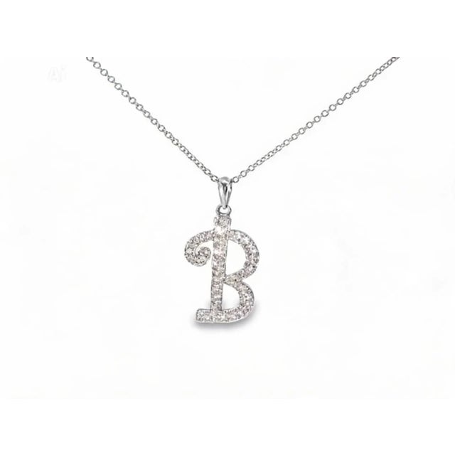 Modern 18K White Gold Diamond B Initial Pendant Slide Necklace Estate For Sale - Image 3 of 4