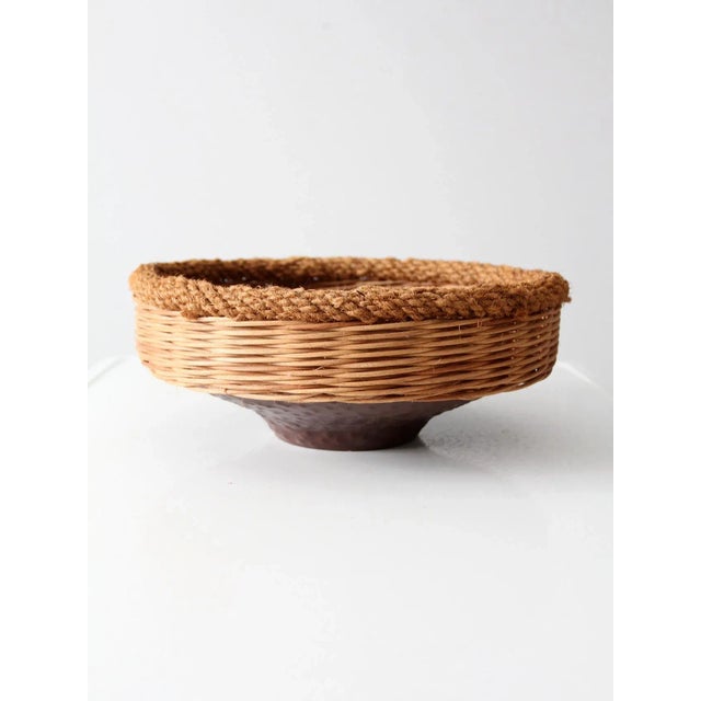 American Vintage Copper and Wicker Bowl For Sale - Image 3 of 7
