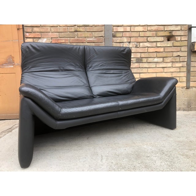 Two-Seater Sofa in Black Genuine Leather by Hans Kaufeld for de Sede, 1980s For Sale - Image 6 of 15