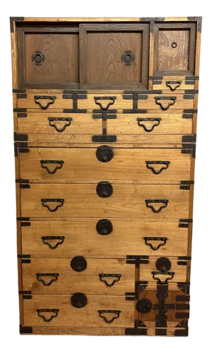 1890s Japanese Two-Piece Stacking Tansu Chest