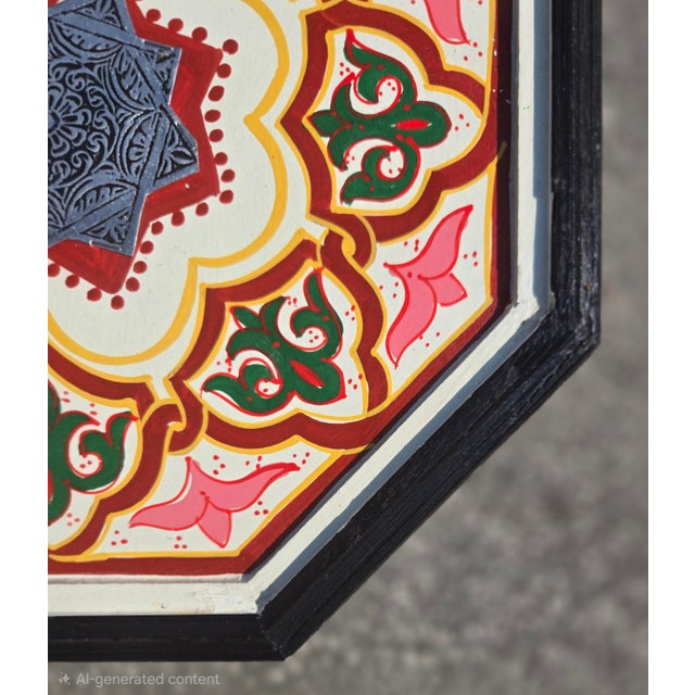 2020s Beige - Multicolor Moroccan Hand-Painted Floral Accent Table For Sale - Image 5 of 6
