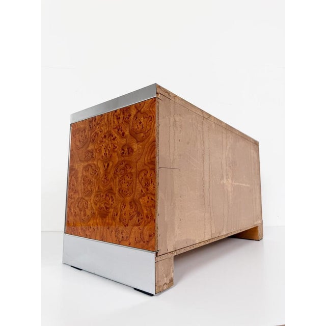 Mid-Century Burl Wood, Chrome and Acrylic Glass Nightstands, 1970s, Set of 2 For Sale - Image 12 of 18