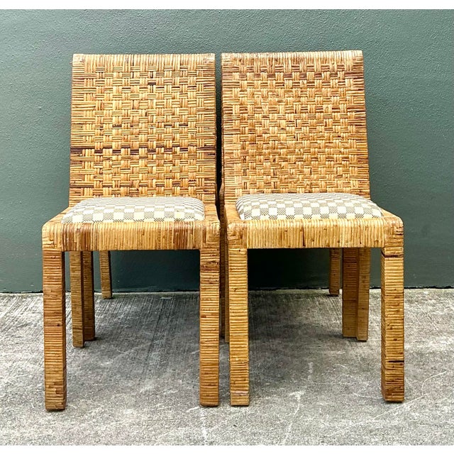 Mid-Century Modern Vintage Woven Rattan Dining Chairs - Set of 4 For Sale - Image 3 of 10
