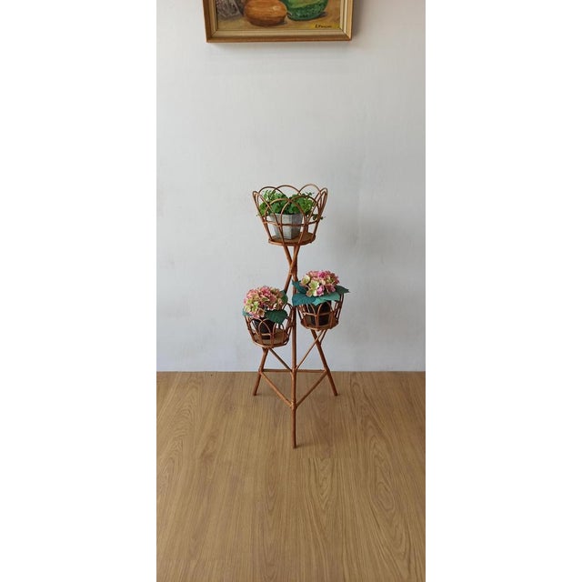 Brown Wicker Plant Stand, 1960s For Sale - Image 8 of 9