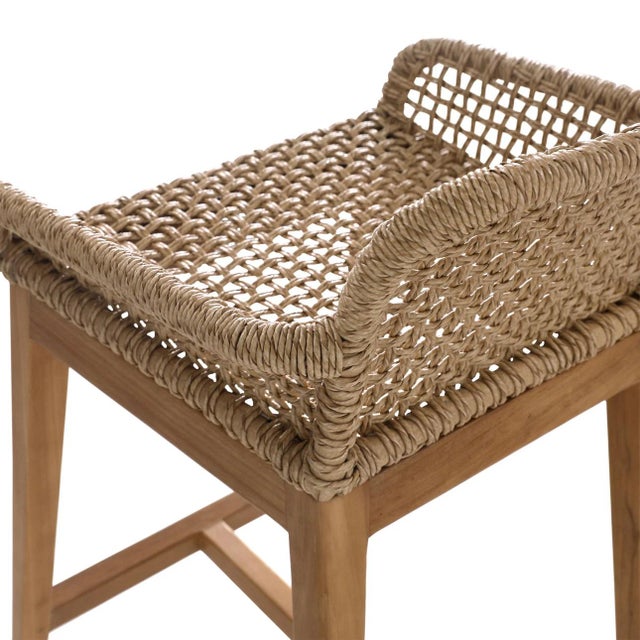 Outdoor Teak & Faux Rope Bar Stool For Sale - Image 10 of 12