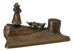 Bronze Inkwell with a Sculpture of a Young Dutch Girl